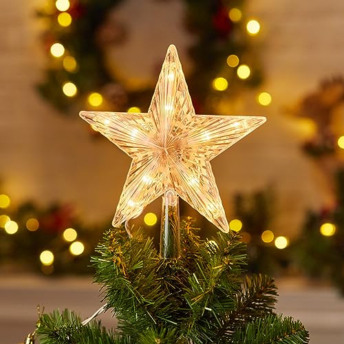 Lighted Star Christmas Tree Topper - 9.5 Inch Clear Warm White 10-Light Plug-In