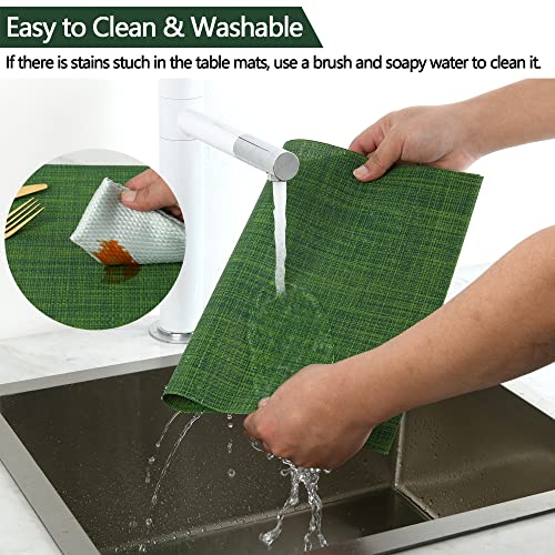 Green Vinyl Placemats Set of 8 - Wipe Clean, Heat Resistant, Washable Table Mats