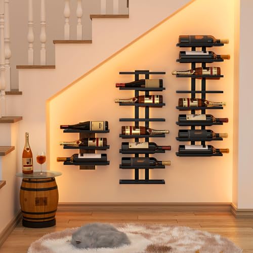 8-Tier Wall Mount Wine Rack - Metal Hanging Bottle Storage Organizer