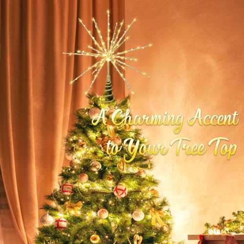 15-Inch Gold Starburst Christmas Tree Topper with 150 LEDs & Remote