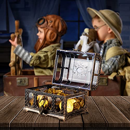 Transparent Pirate Treasure Chest with Lock and Key for Kids
