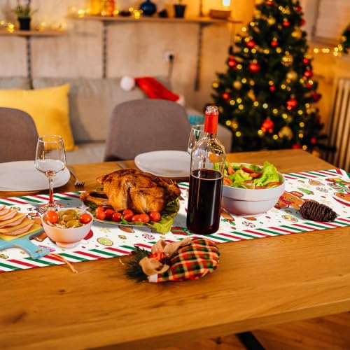 Gingerbread Christmas Table Runner 72x13 Inch Holiday Linen Decor with Candy Canes & Trees – Pedenty