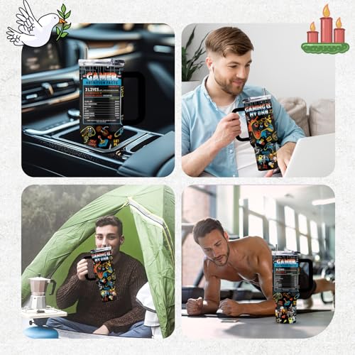 Uibunoo Gaming 40oz Tumbler with Handle & Straw - Stainless Steel Coffee Cup, Gift for Gamers, Game Variation