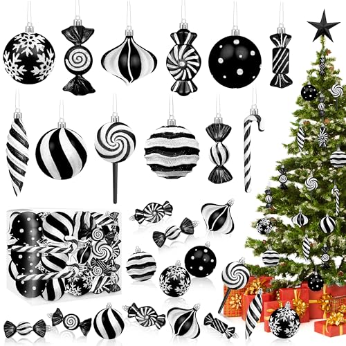 Fayoo 48pcs Black Candy Christmas Ornaments Set for Tree & Decor