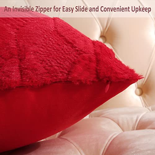 Volcanics Pack of 2 Christmas Red Faux Wool Throw Pillow Covers 20x20 Inches