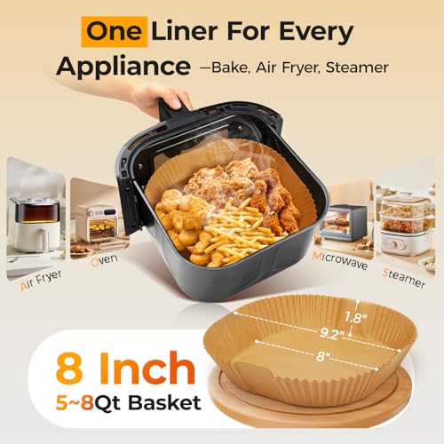 8 Inch Square Air Fryer Disposable Paper Liners - Non-Stick (400 Pack)