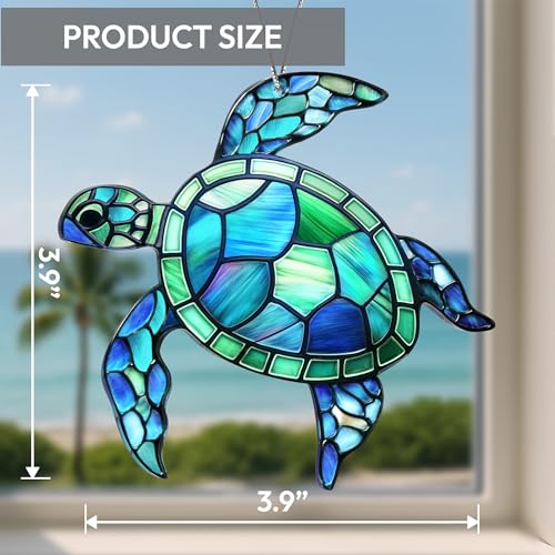 Sea Turtle Ornament, Acrylic Faux Stained Glass Coastal Christmas Decor