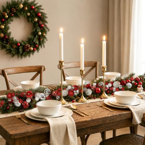 RECUTMS 2 Pack 6ft Silver Red White Christmas Garland Ornaments - Shatterproof Decor