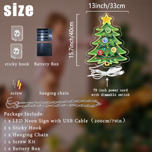 Colorful Christmas Tree Neon Sign Battery & USB Powered Holiday Decor