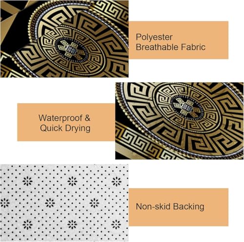 Black Gold Greek Key 4-Piece Bathroom Set - Shower Curtain & Non-Slip Mats