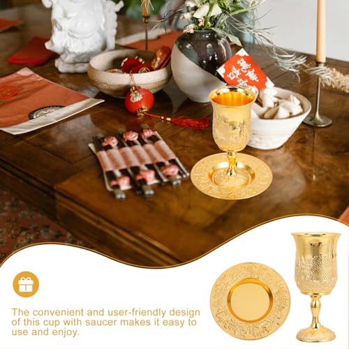 Silver-Plated Kiddush Cup and Saucer Set - 5oz Embossed Wine Goblet