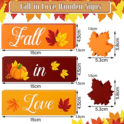 Fall Wooden Leaf Decor Blocks Set for Autumn Tiered Tray Home & Wedding Decor
