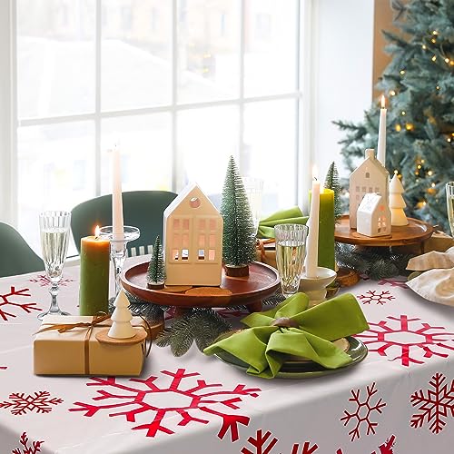 Red White Snowflake Plastic Tablecloth Roll - 52 x 100 Inches for Events