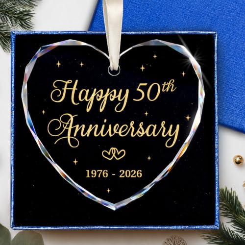 50th Anniversary Heart Glass Ornament - Golden Wedding Keepsake Gift