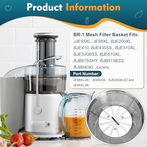 Drkerr Mesh Filter Basket for Juicers JE95XL, JE98XL, BJE200XL - Compatible Replacement with Titanium-Coated Blades