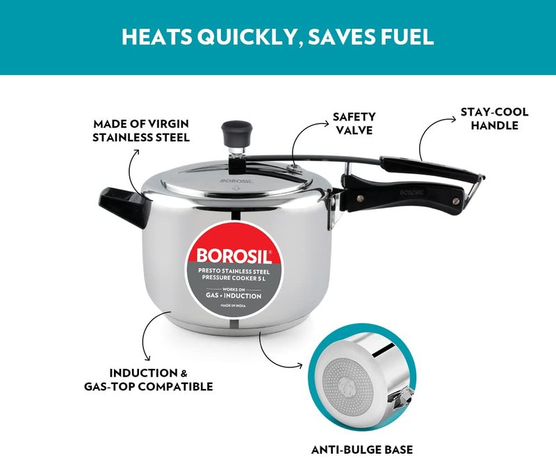 Borosil Presto Stainless Steel Pressure cooker