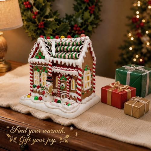 8-Inch Lighted Gingerbread House - Handmade Clay Christmas Decor