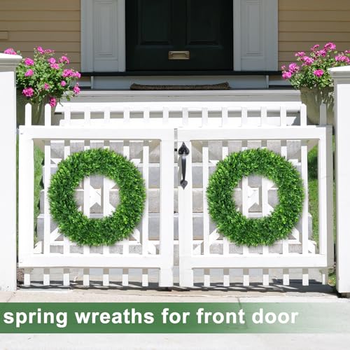 22-Inch Artificial Boxwood Wreath for Front Door - All Season Greenery