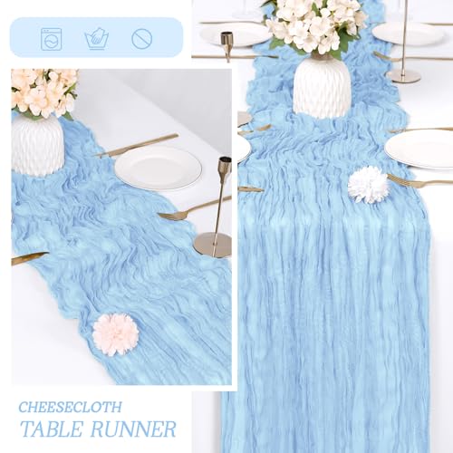3 Pack Baby Blue Cheesecloth Table Runner 17x108 Inch Boho Gauze Table Decor