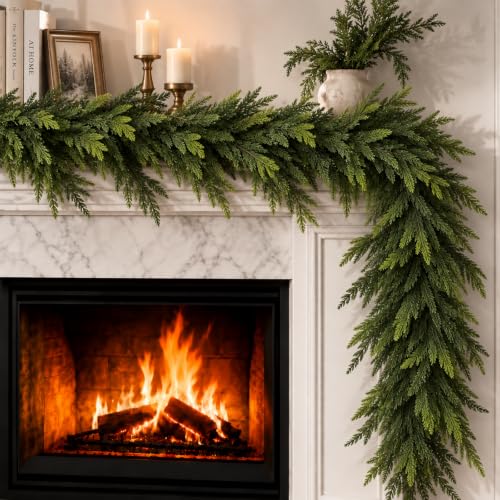 9Ft Norfolk Pine Garland for Mantle & Holiday Decor - Winter Wreath, Indoor & Outdoor