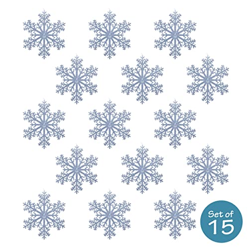 15-Pack Silver Glitter Snowflake Ornaments 12 Inch Large Holiday Decorations