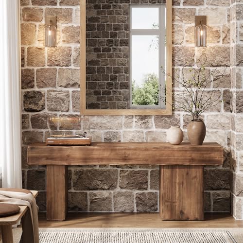 47" Rustic Solid Wood Entryway Bench, Farmhouse Dining Bench with Artistic Legs