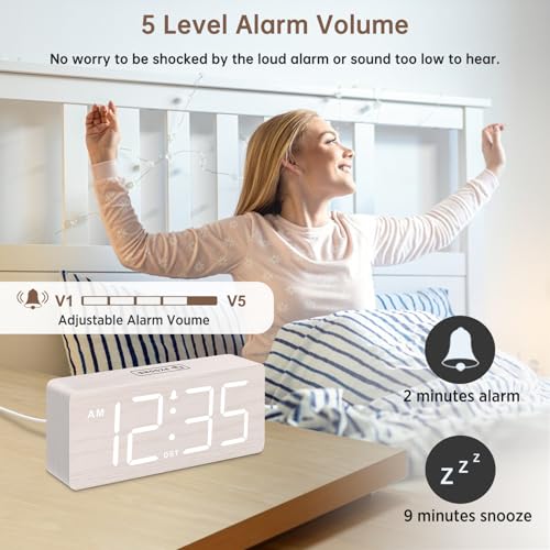 DreamSky Wooden Digital Alarm Clock for Bedroom with Large Numbers & Loud Alarm
