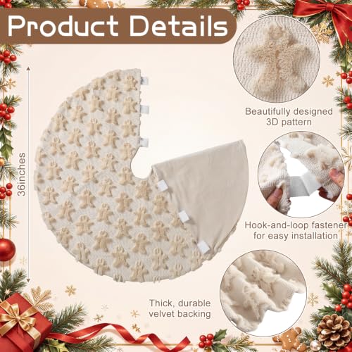 Civaner 36in Beige Gingerbread Man Christmas Tree Skirt Faux Fur Holiday Decor