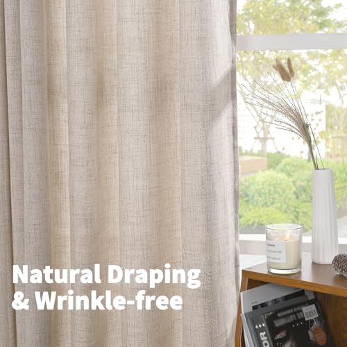 Linen Semi Sheer Curtains 52x63 Inch - Light Filtering Grommet Drapes, 2 Panels