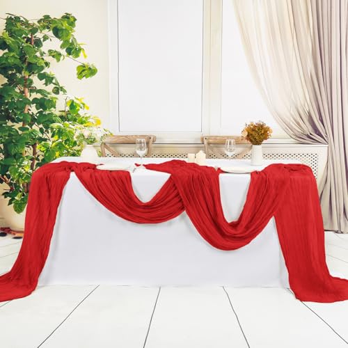 Red 12 Pack Cheesecloth Table Runner 20 x 120 in - Wrinkled Sheer Linen Batched 12