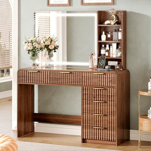 47.2-Inch Makeup Vanity Desk with Lighted Mirror, Charging Station & Drawers