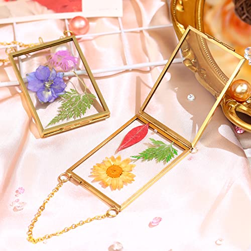 Landhoow 8 Pcs Gold Double Glass Frame for Pressed Flowers 3.5x2.5in