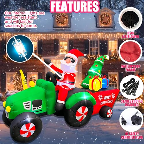 7FT Christmas Inflatable Santa Driving Tractor with Gifts & Lights