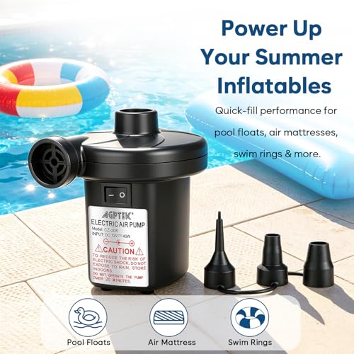 Portable Electric Air Pump for Inflatables - Quick-Fill AC/DC Inflator Deflator