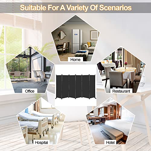 6-Panel Folding Privacy Screen, 6ft Tall Portable Room Divider Partition