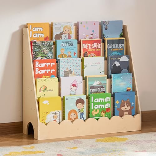 5-Tier Scalloped Montessori Bookshelf for Kids Wooden Book Organizer