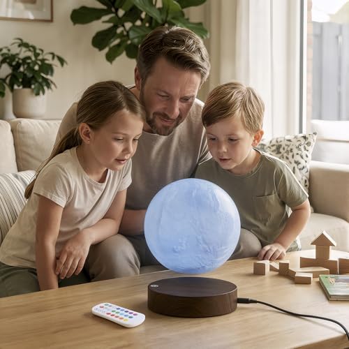 VGAzer Levitating Moon Lamp with 16 Colors Remote Control - 3D Printing Night Light, Floating Spinning Moon Decor Gift