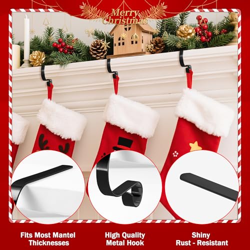 Adjustable Christmas Stocking Holders for Mantle - Set of 6 Black Metal