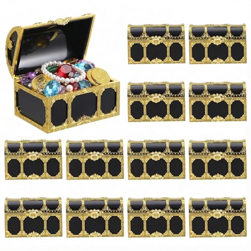 12-Pack Mini Plastic Pirate Treasure Chests for Kids Party Favors
