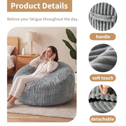 3FT Memory Foam Bean Bag Chair - Ultra-Soft Plush Striped Lounge Seat