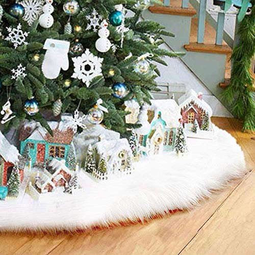 48-Inch Faux Fur Christmas Tree Skirt - Plush Snow White Holiday Decor