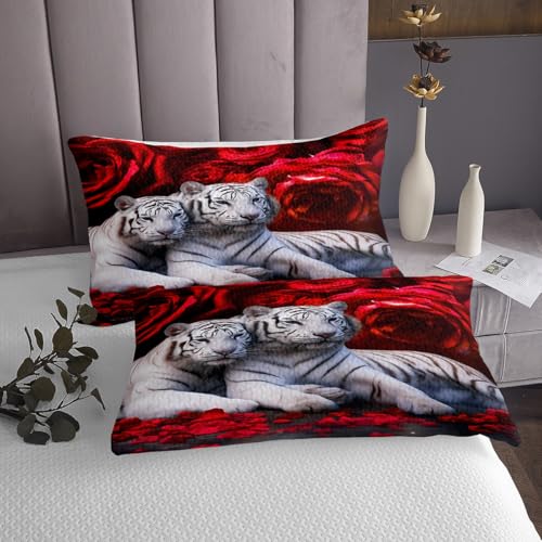 Tiger and Floral Queen Bedspread Set - 3-Piece Lightweight Quilt Coverlet