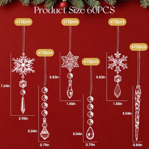 40-Piece Acrylic Snowflake and Icicle Christmas Tree Ornaments Set