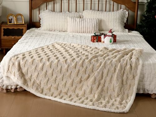 Remagr 3D Christmas Tree Sherpa Throw Blanket 50x60 Beige (Beige/Xmas Tree)