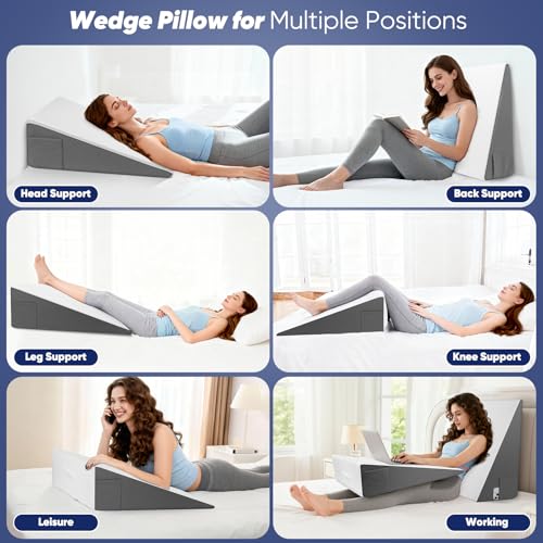 Bed Wedge Pillow for Sleeping - 8 Inch Incline Memory Foam