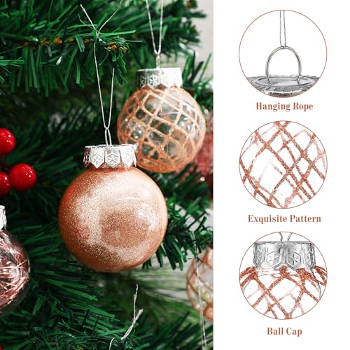 Civaner Rose Gold Christmas Ornament Set - 43 Shatterproof Plastic Balls, Holiday Decor