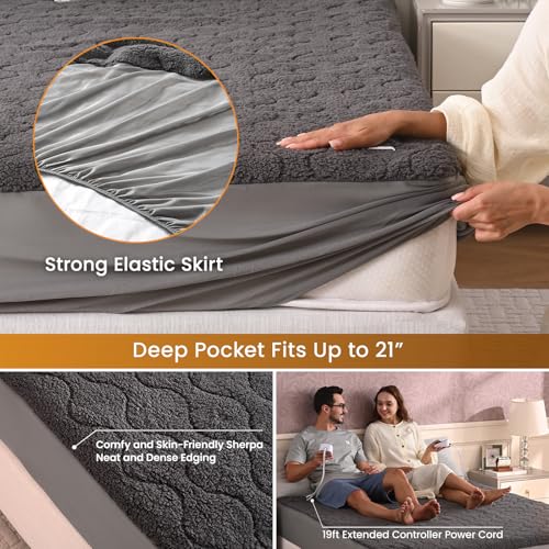 Electric Heated Mattress Pad King Size with Dual Control - 78"x80" Sherpa Bed Warmer