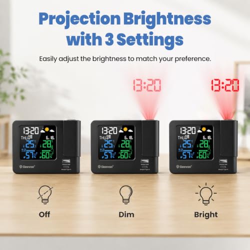 Projection Alarm Clock with Weather Station, Indoor & Outdoor Temperature