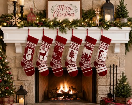 Personalized Farmhouse Knit Christmas Stocking Tree Decoration - Red & White, 19-Inch