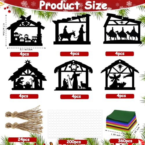 ERTIUANIO 24 Pcs Christmas Nativity Ornaments DIY Wooden Scene Religious Holiday Decor